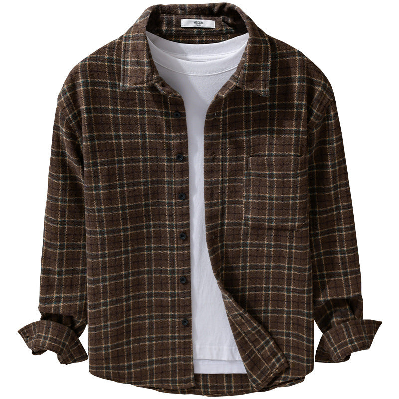Herren Lockeres Flanell-Hemdjacken-Overshirt mit weichem Griff und aufgesetzter Brusttasche Shop Nory