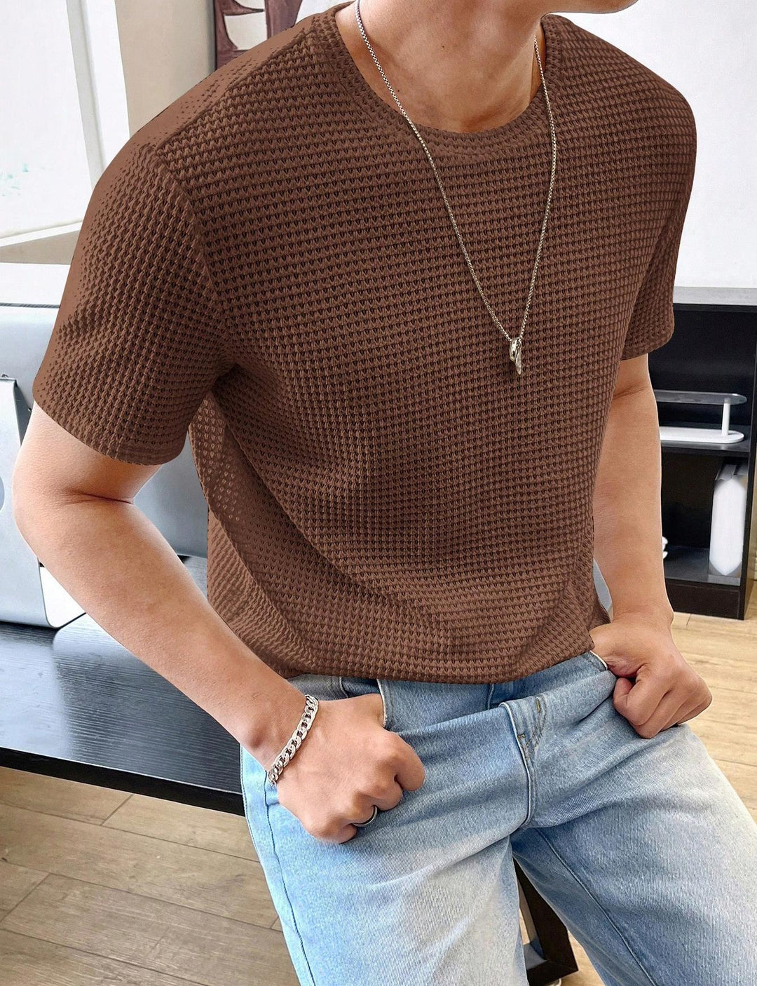 Herren lässiges Struktur-T-Shirt aus atmungsaktivem Material