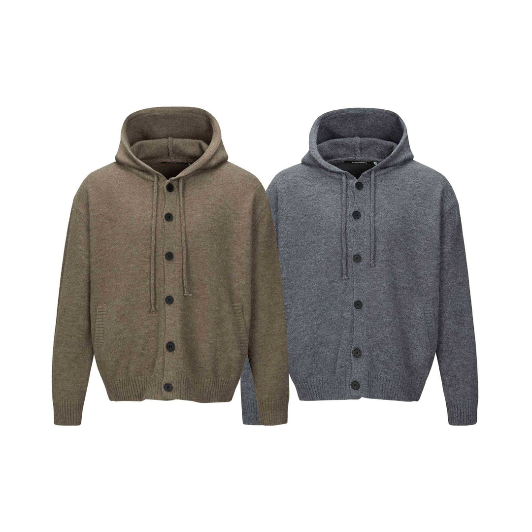 Unisex Kapuzen-Cardigan mit Knopfleiste, angerauter Strickstruktur und Rippbündchen Shop Nory