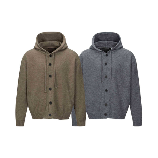 Unisex Kapuzen-Cardigan mit Knopfleiste, angerauter Strickstruktur und Rippbündchen Shop Nory
