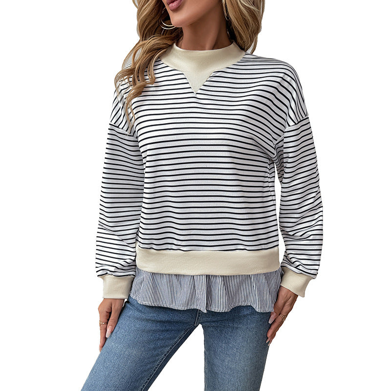 Damen Lässiges Ringel-Sweatshirt mit Lagenoptik-Saum Shop Nory