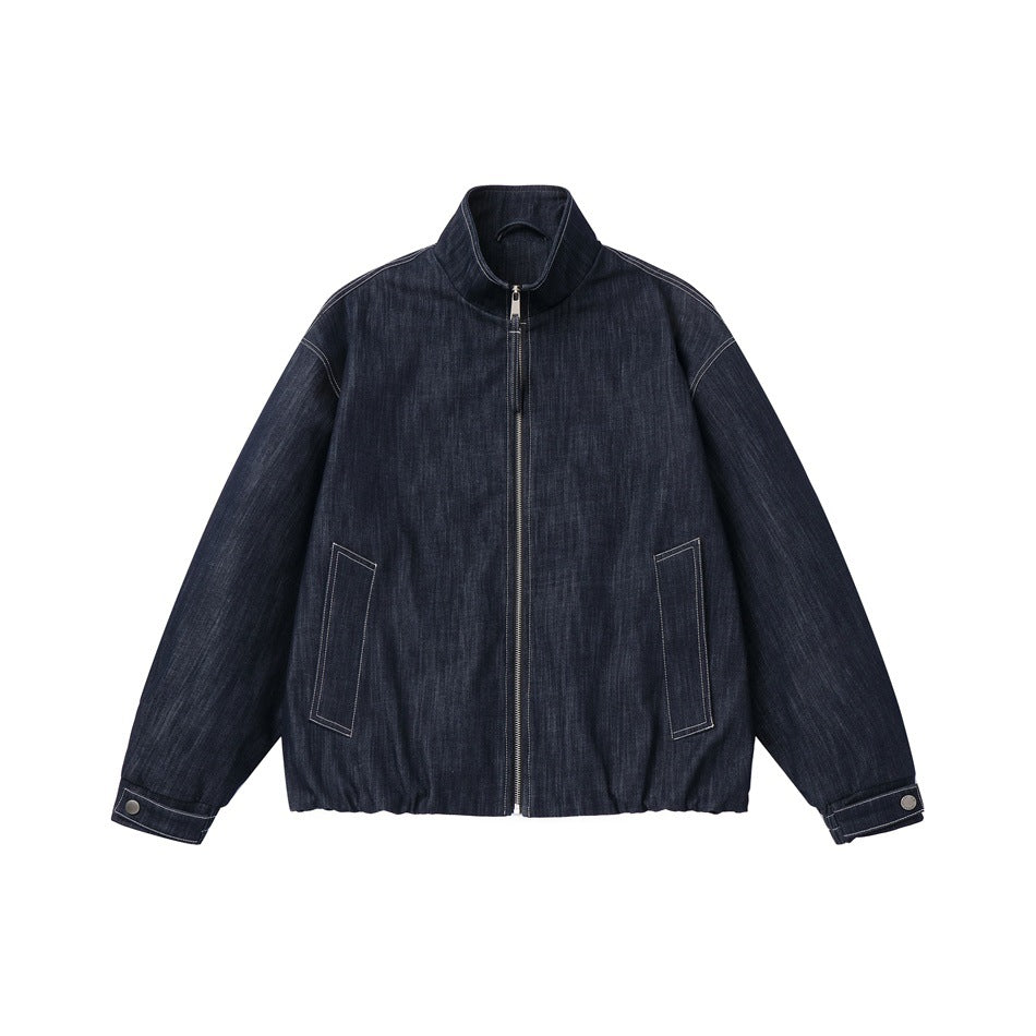 Herren Boxy-Jeansblouson mit hohem Stehkragen, sichtbarer Kontrastnaht und elastischem Saum Shop Nory