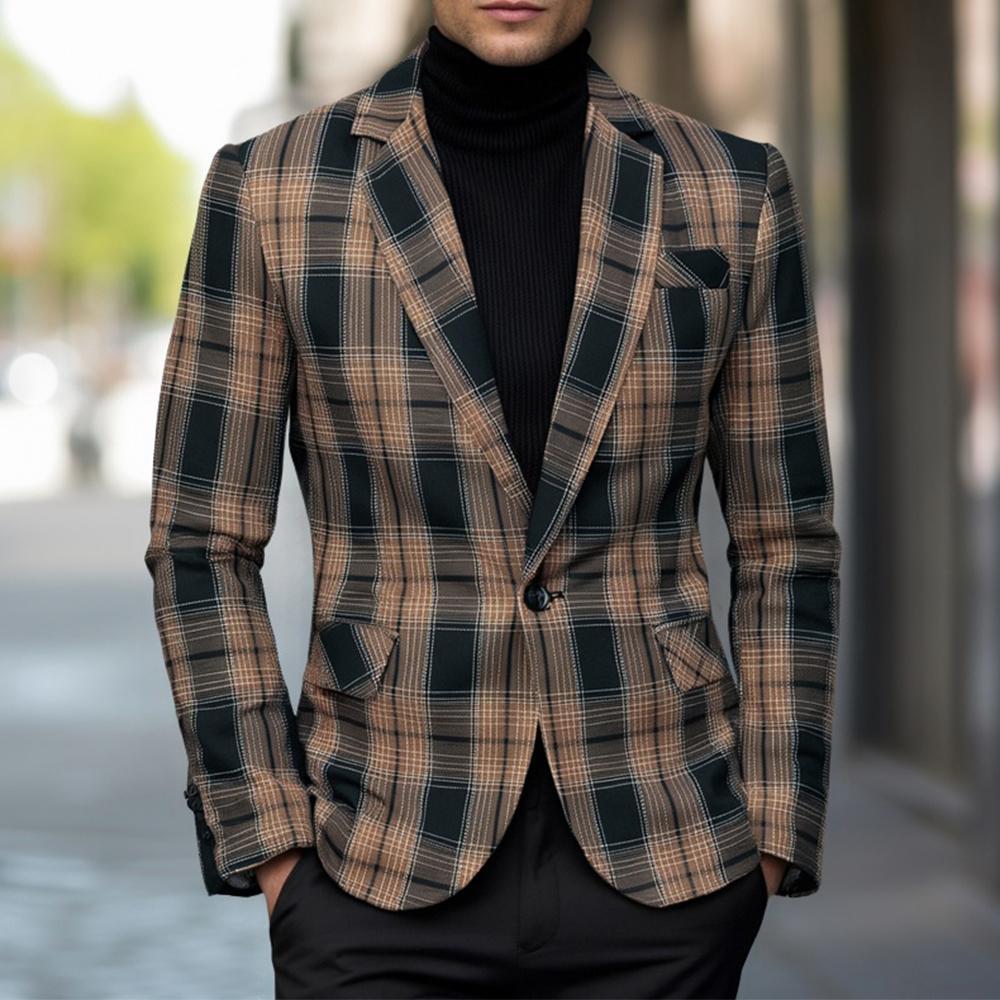 Herren tailliertes Sakko mit Fensterkaromuster, Ein-Knopf-Verschluss und Pattentaschen Shop Nory