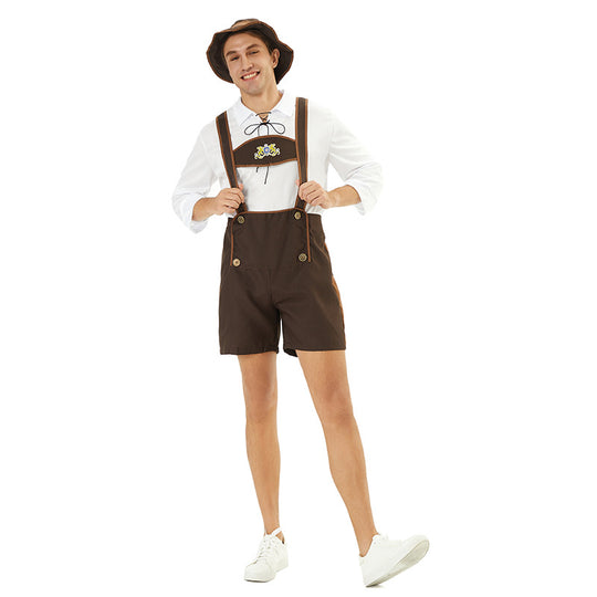 Herren nan kurze Trachtenlederhose mit verstellbaren Trägern und besticktem Brustlatz Shop Nory
