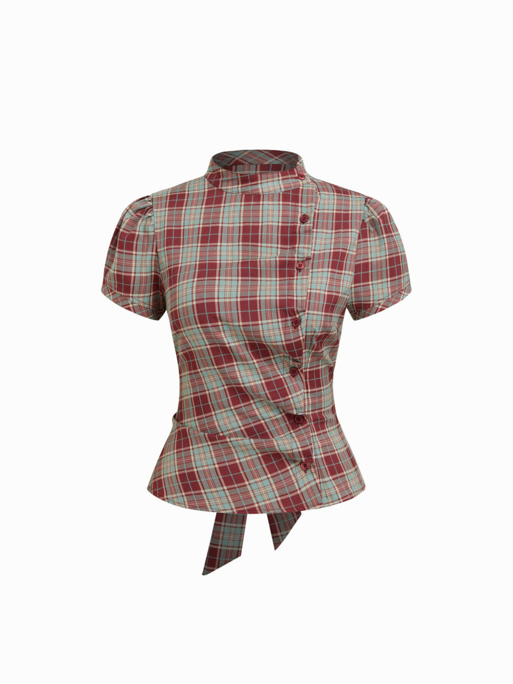 Damen Karierte Bluse mit hoher Taille und Puffärmeln