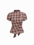 Damen Karierte Bluse mit hoher Taille und Puffärmeln