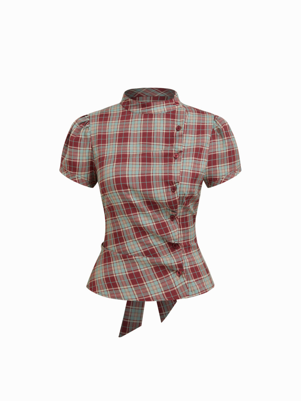 Damen Karierte Bluse mit hoher Taille und Puffärmeln