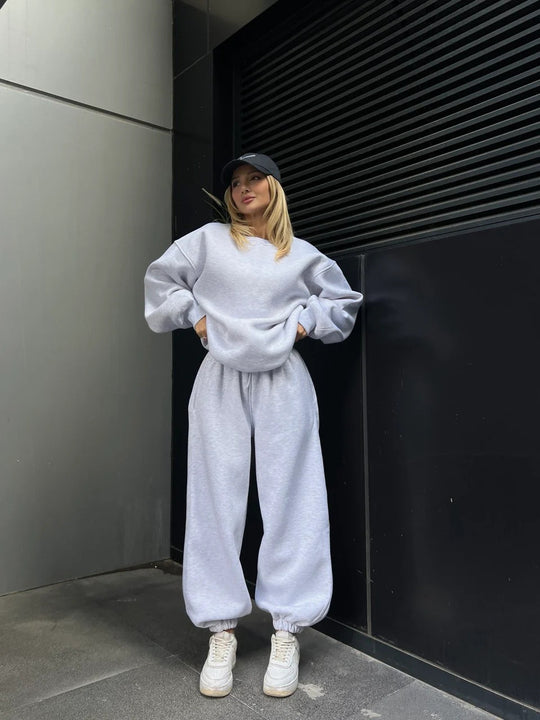 Damen Sportlicher Oversized Kapuzenpullover und Freizeithose Set Shop Nory