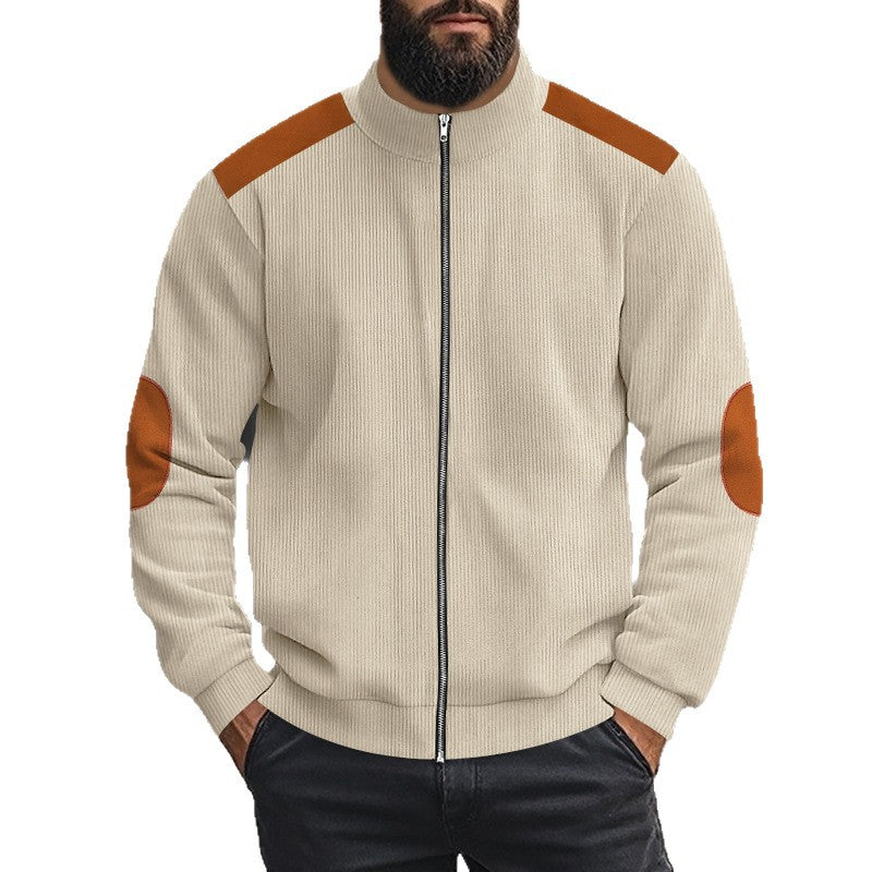 Herren nan Cordjacke mit Reißverschluss Stehkragen und Ellbogen-Patches Shop Nory