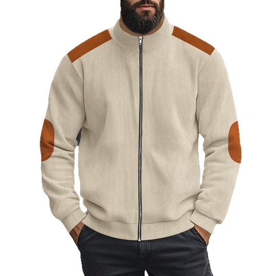 Herren nan Cordjacke mit Reißverschluss Stehkragen und Ellbogen-Patches Shop Nory