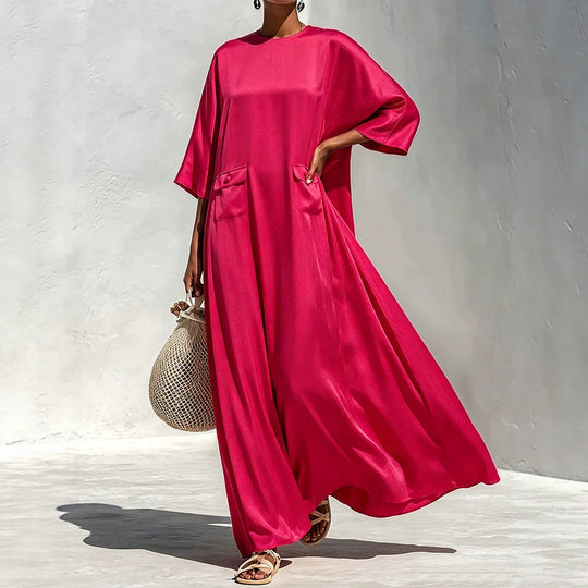 Damen Fließendes Maxikleid mit Oversize‑Kaftan­schnitt und aufgesetzten Pattentaschen Shop Nory