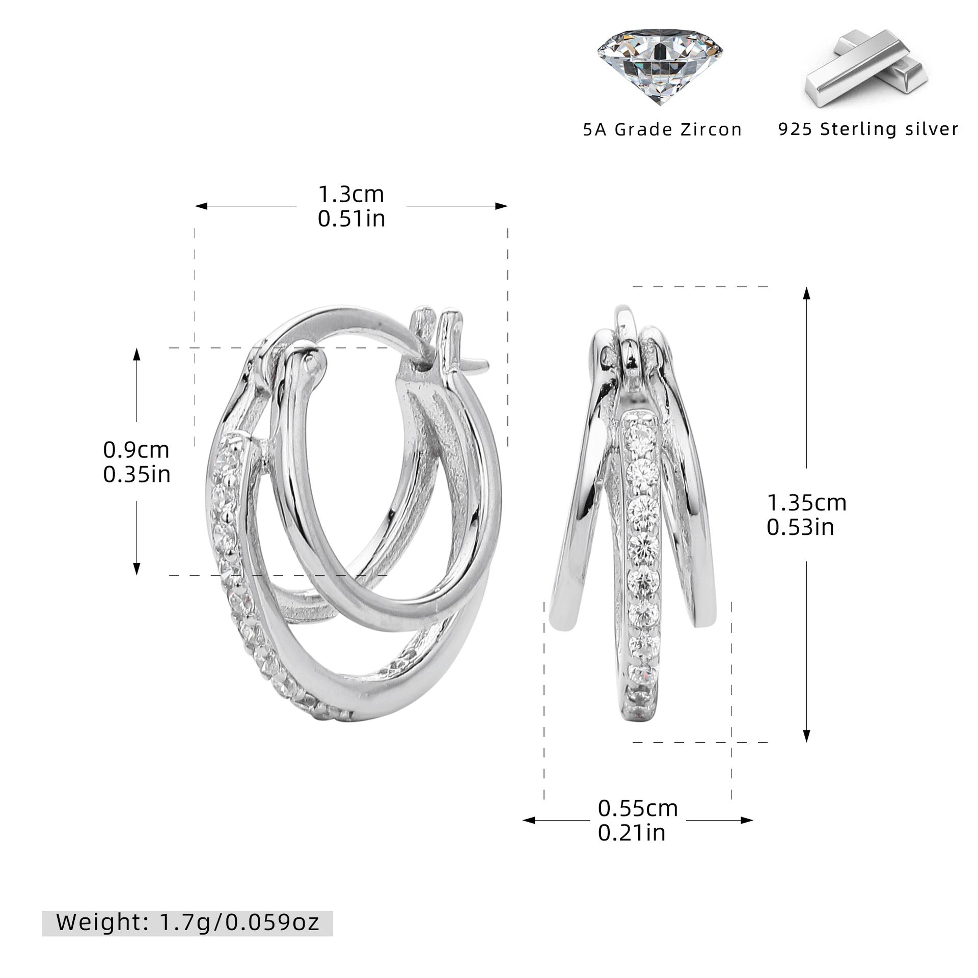 Damen Ohrhänger mit luxuriösen Zirkonia-Details aus hochwertigem 925 Sterling Silber Shop Nory