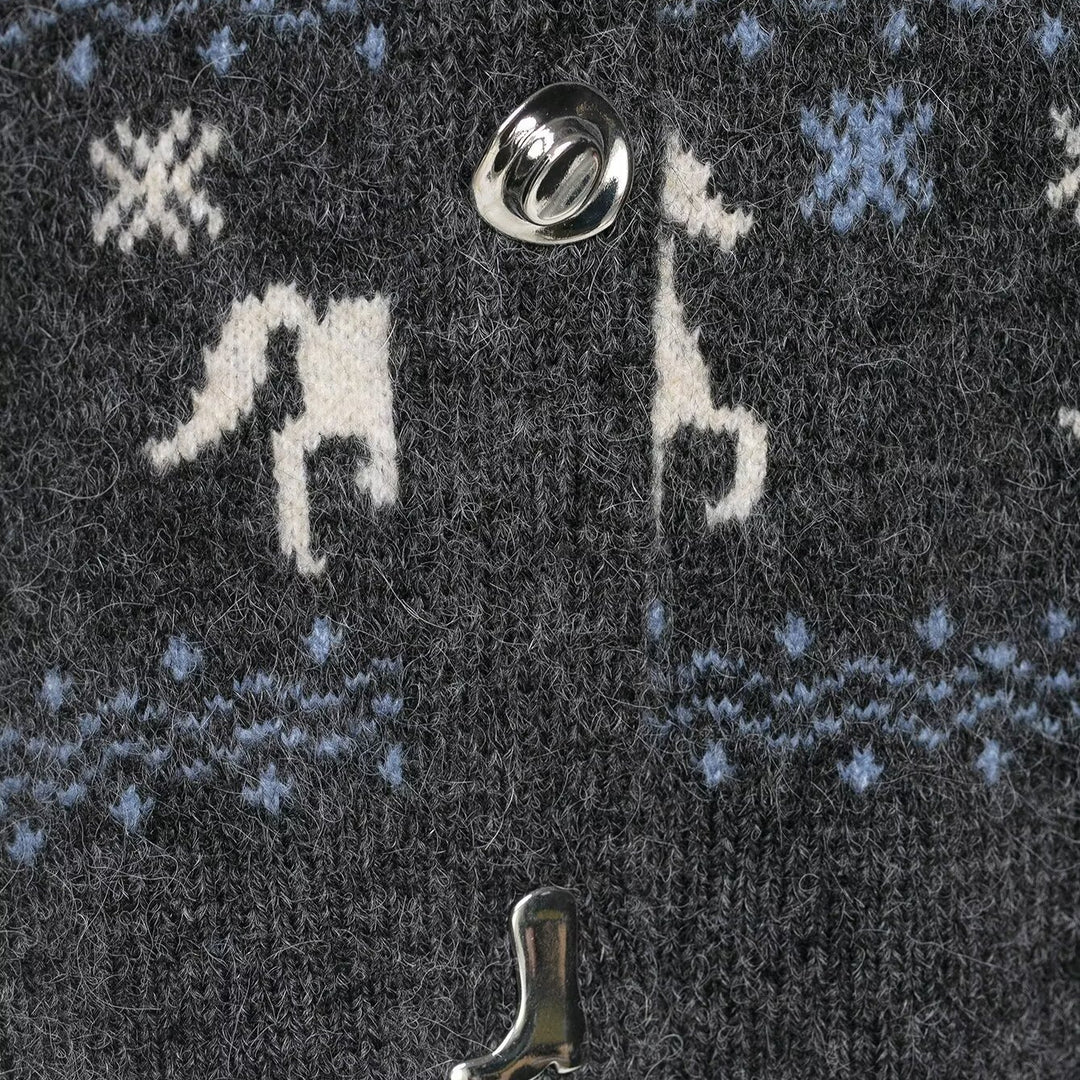 Damen Strickcardigan mit Pferde- und Hufeisen-Jacquard sowie dekorativen Stiefelknöpfen Shop Nory