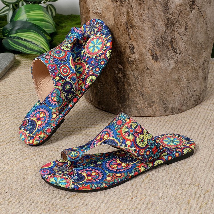 Damen Zehenstegsandalen mit buntem Blumenmuster und rutschfester Sohle Shopnory