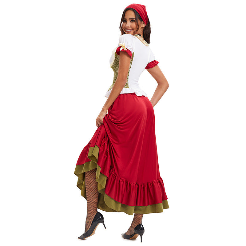 Damen nan bayerisches Oktoberfest-Biermädchen-Kostüm mit geschnürtem Mieder Puffärmeln und mehrlagigem Rock Shop Nory