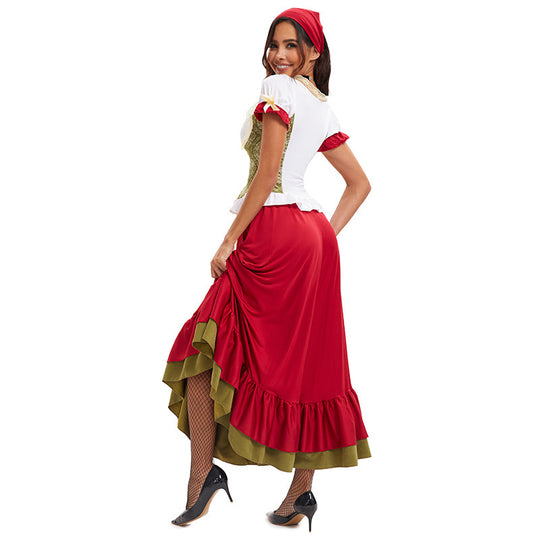 Damen nan bayerisches Oktoberfest-Biermädchen-Kostüm mit geschnürtem Mieder Puffärmeln und mehrlagigem Rock Shop Nory