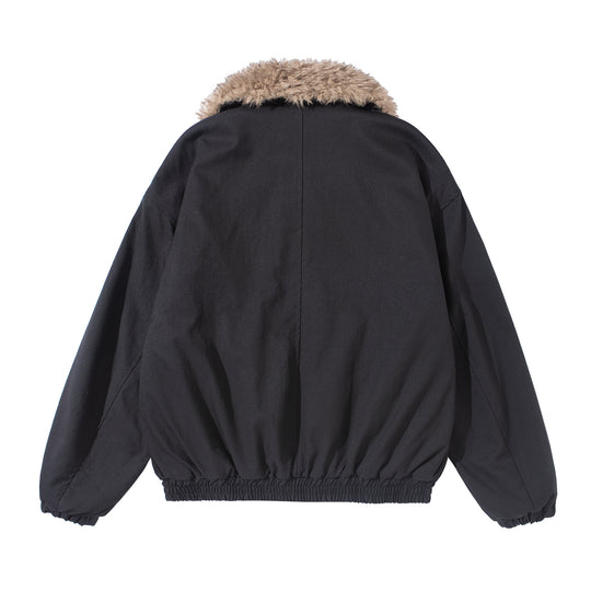 Damen Kurzblouson mit voluminösem Faux‑Fur‑Kragen, Känguru‑Taschen und elastischem Saum Shop Nory