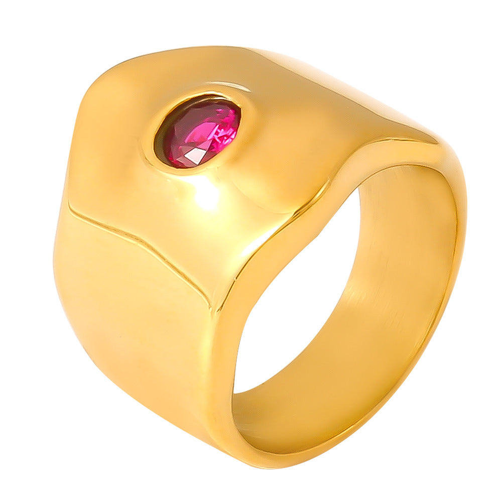 Damenring mit rotem Zirkon und modernem Design aus Edelstahl Shop Nory