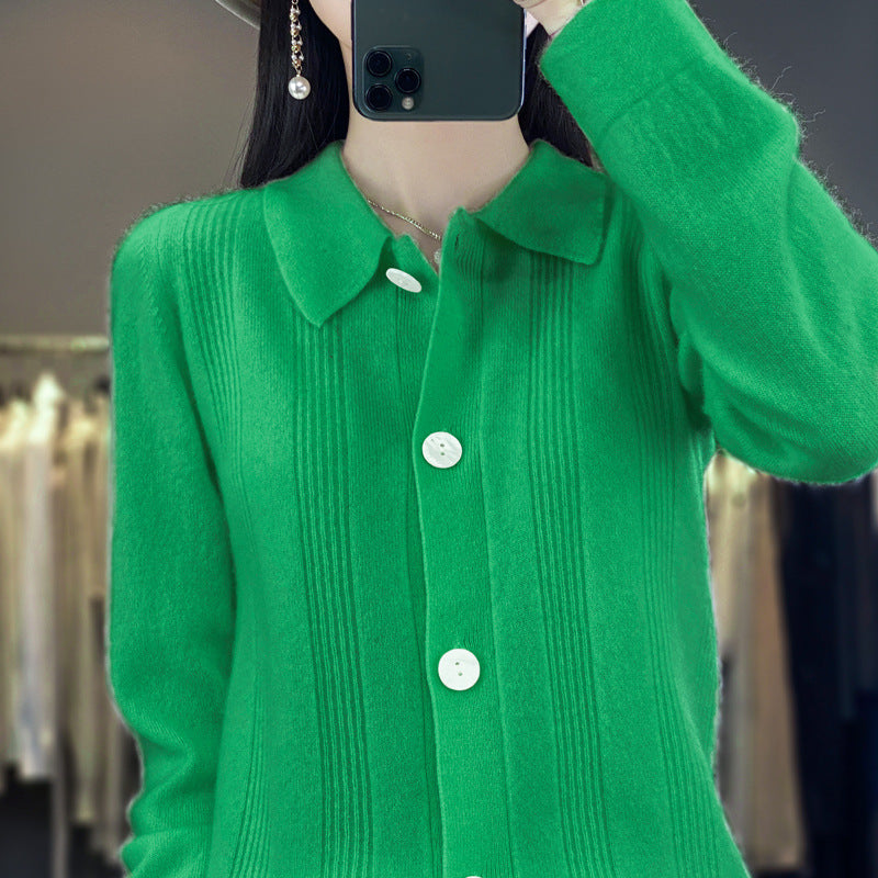 Damen Knopfcardigan mit Hemdkragen und feiner Längsrippenstruktur Shop Nory