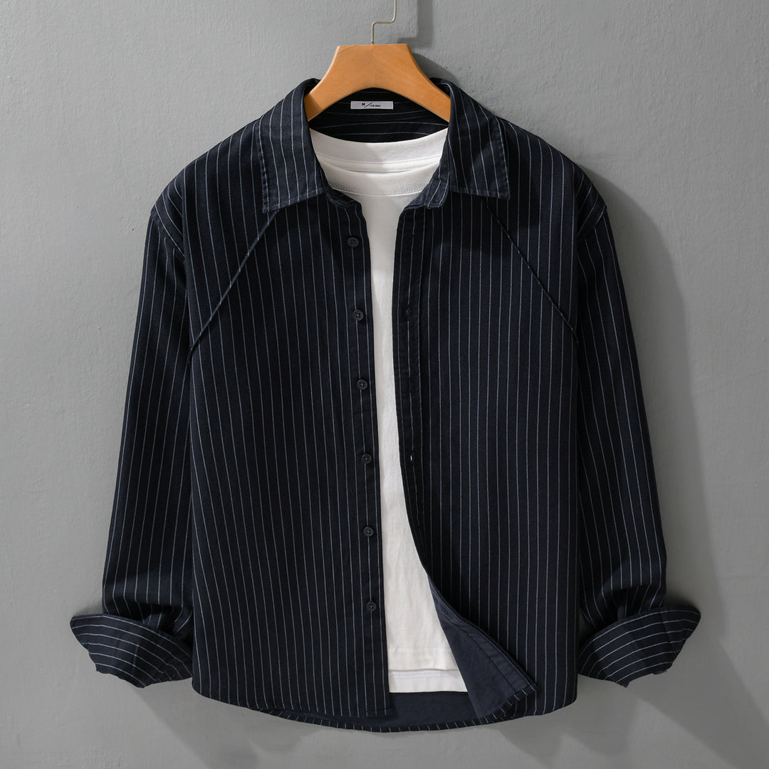 Herren Leichtes Streifen‑Overshirt mit Kentkragen und Raglanärmeln Shop Nory