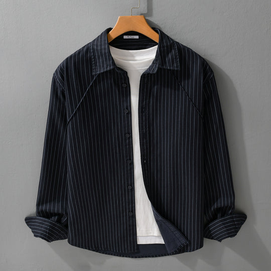 Herren Leichtes Streifen‑Overshirt mit Kentkragen und Raglanärmeln Shop Nory