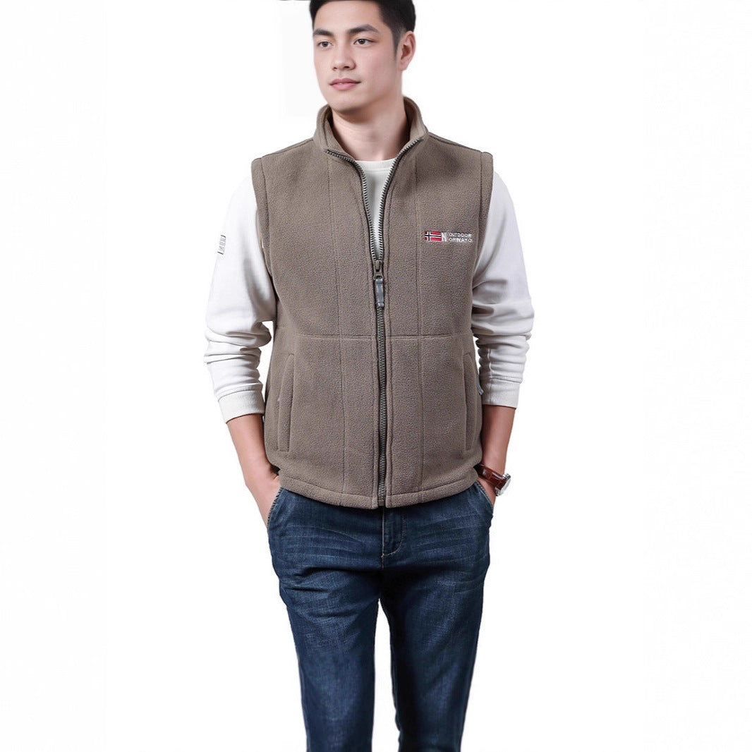 Herren Warme Fleece-Outdoorweste mit durchgehendem Reißverschluss und Stehkragen Shop Nory