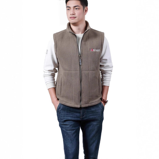 Herren Warme Fleece-Outdoorweste mit durchgehendem Reißverschluss und Stehkragen Shop Nory
