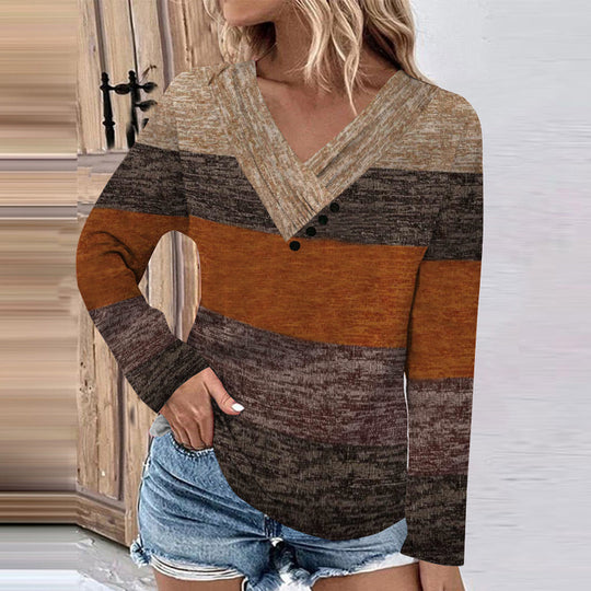 Damen Gerippter V-Ausschnitt Pullover mit Farbverlauf, Zierknöpfen und legerer Passform Shop Nory