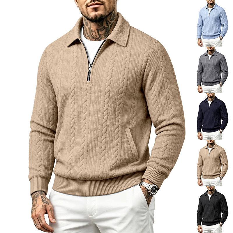 Herren Polokragen-Strickpullover mit Zopfstruktur und Halbzip Shop Nory
