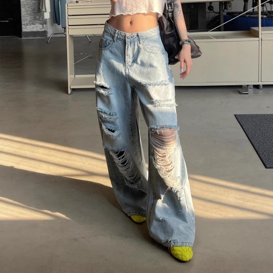 Damen Destroyed Wide-Leg Jeanshose mit trendigen Rissen Shopnory