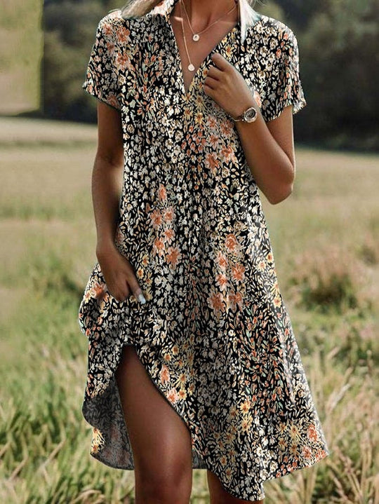 Damen Frischblumen-Hemdkleid mit Knopfverschluss und lässigem Schnitt