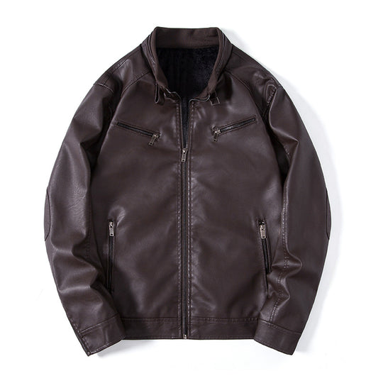Herren Elegante Kunstleder‑Blousonjacke mit Stehkragen, Reißverschlusstaschen und wärmendem Innenfutter Shop Nory