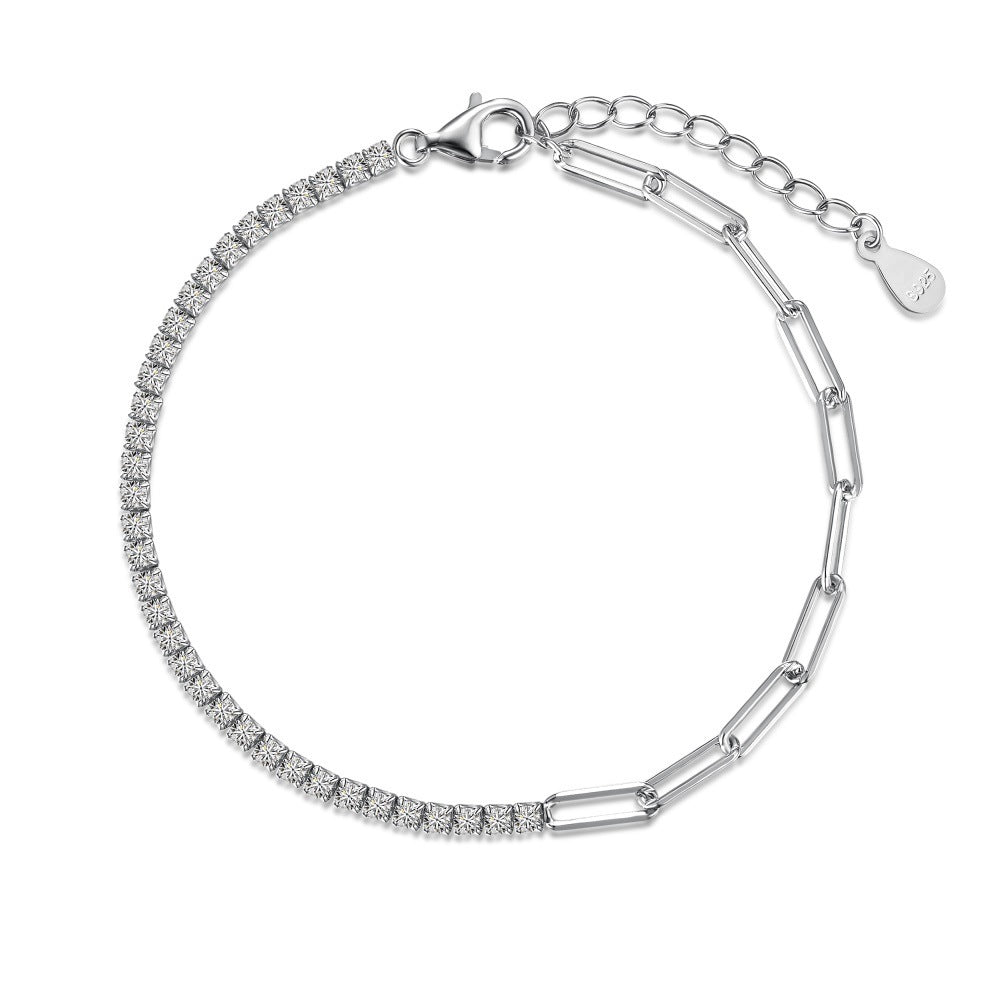 Feines Armband mit Zirkonia-Besatz und Paperclip-Gliedern Aus Sterlingsilber Verstellbar