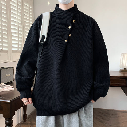 Herren Oversize-Rippenpullover mit asymmetrischem Knopfkragen Shop Nory