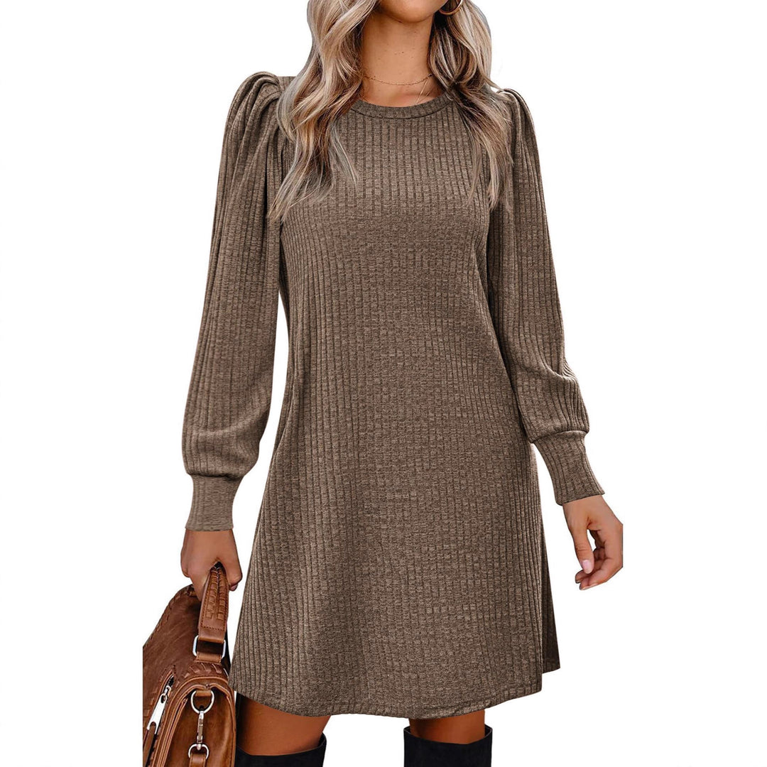 Damen nan gestricktes A-Linien Strickkleid mit Puffärmeln Shop Nory