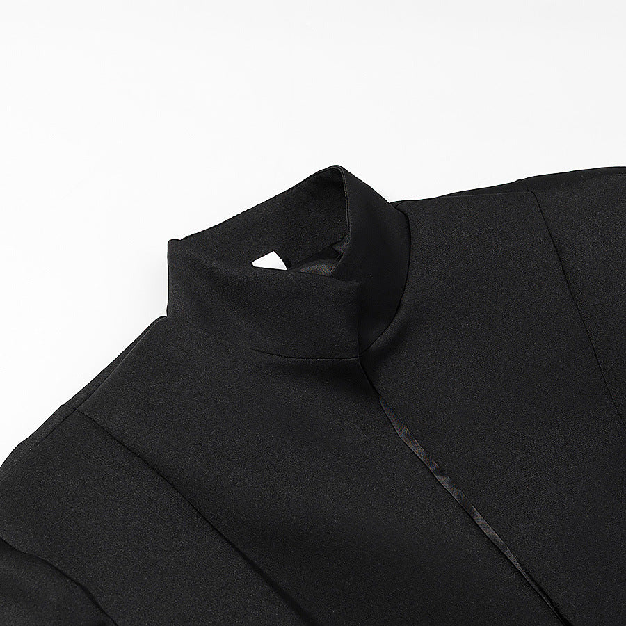 Herren Schmal geschnittener Sakko-Kurzblazer mit Stehkragen und minimalistischem Verschluss Shop Nory