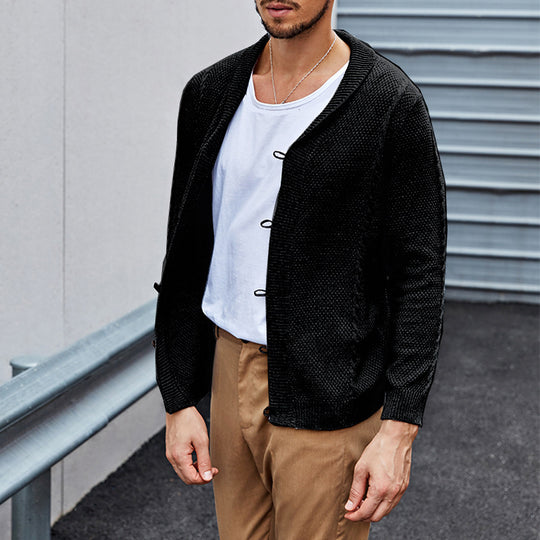 Herren Feinstrick-Cardigan mit Schalkragen, Karabiner-Verschlüssen und Strukturstrick Shop Nory