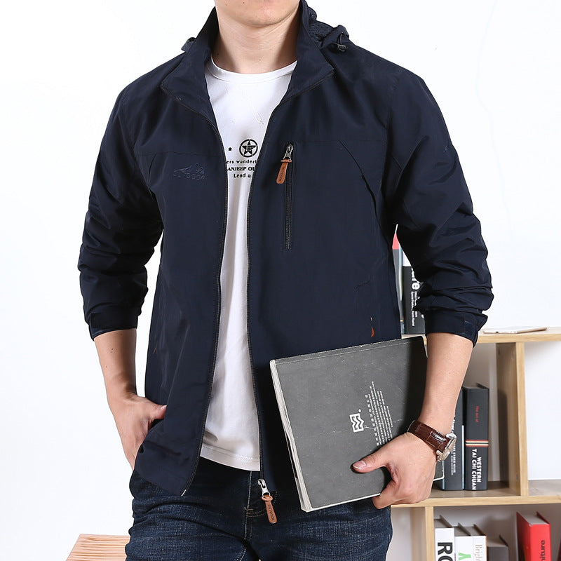Herren Leichte Kapuzen-Windjacke mit Brust-Reißverschluss und Elastischen Bündchen Shop Nory