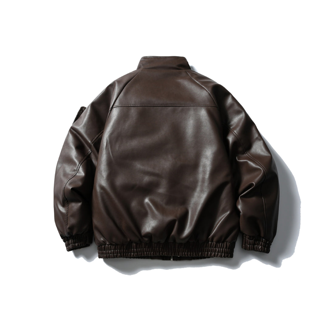 Herren Gepolsterte Kunstleder-Bomberjacke mit hohem Stehkragen und Pattentaschen Shop Nory