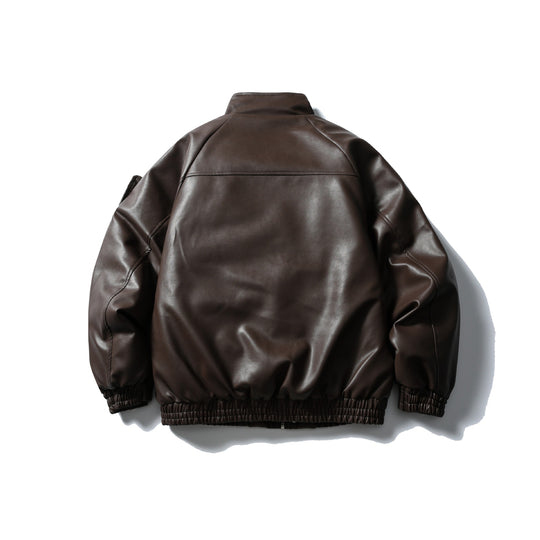 Herren Gepolsterte Kunstleder-Bomberjacke mit hohem Stehkragen und Pattentaschen Shop Nory