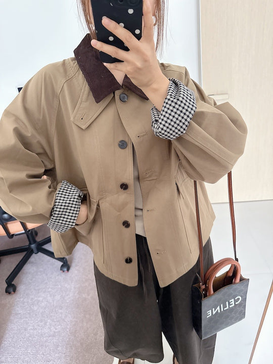 Damen Kurzjacke im Worker-Stil mit Cordkragen und aufgesetzten Pattentaschen Shop Nory