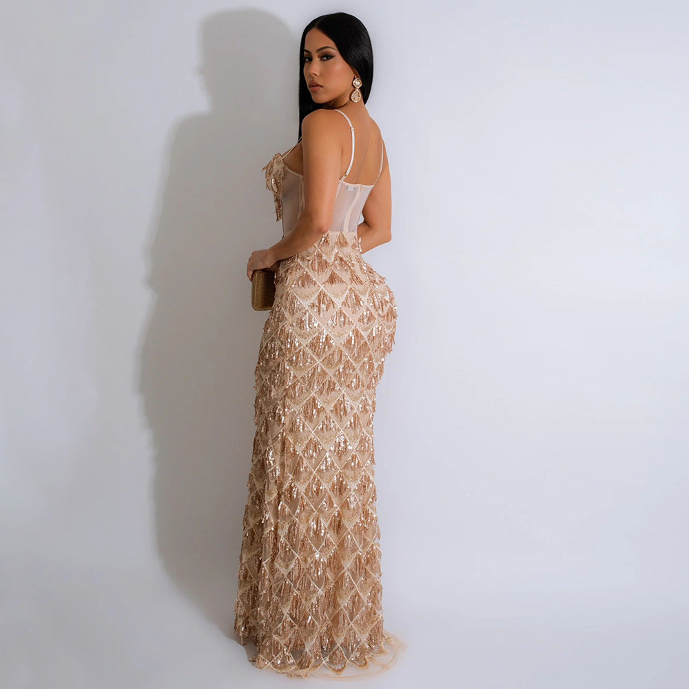 Damen Elegantes Abendkleid mit Kristallverzierung