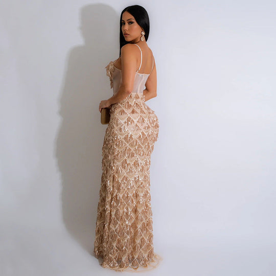 Damen Elegantes Abendkleid mit Kristallverzierung