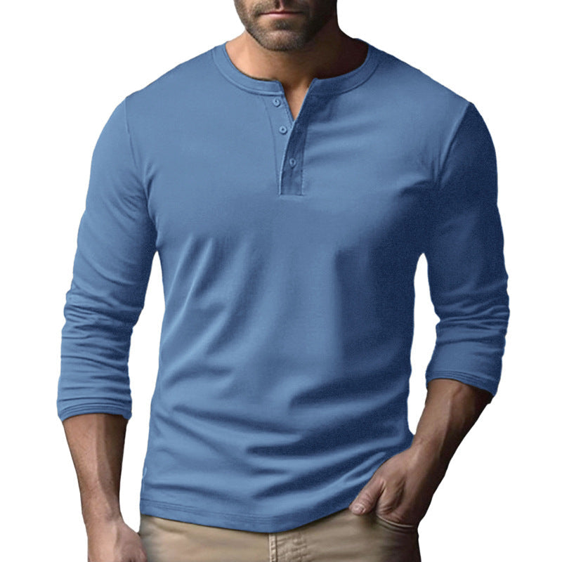 Herren Langarm-Henley-Shirt aus atmungsaktivem Baumwollmix