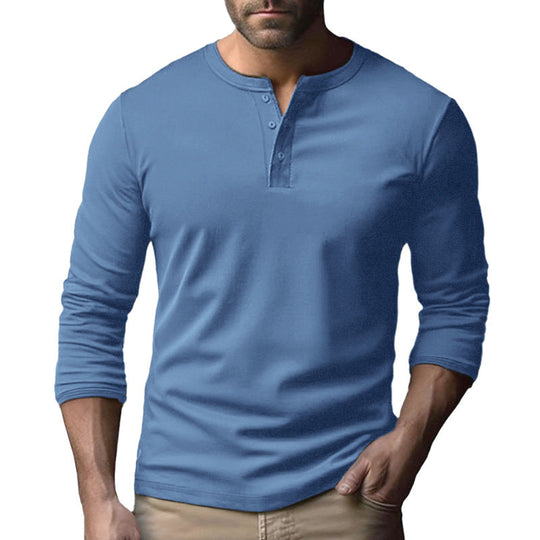 Herren Langarm-Henley-Shirt aus atmungsaktivem Baumwollmix