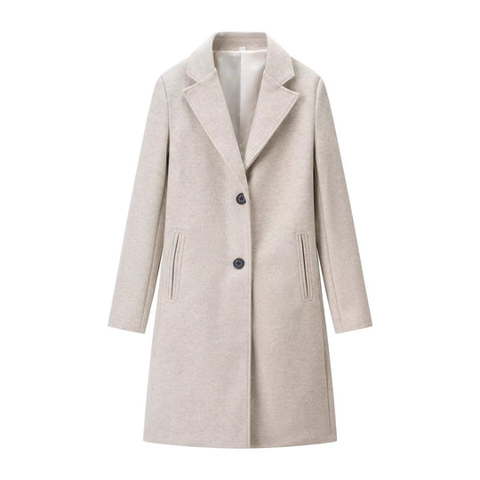 Damen Longline Einreihiger Wollmix-Mantel mit Reverskragen und Leistentaschen Shop Nory