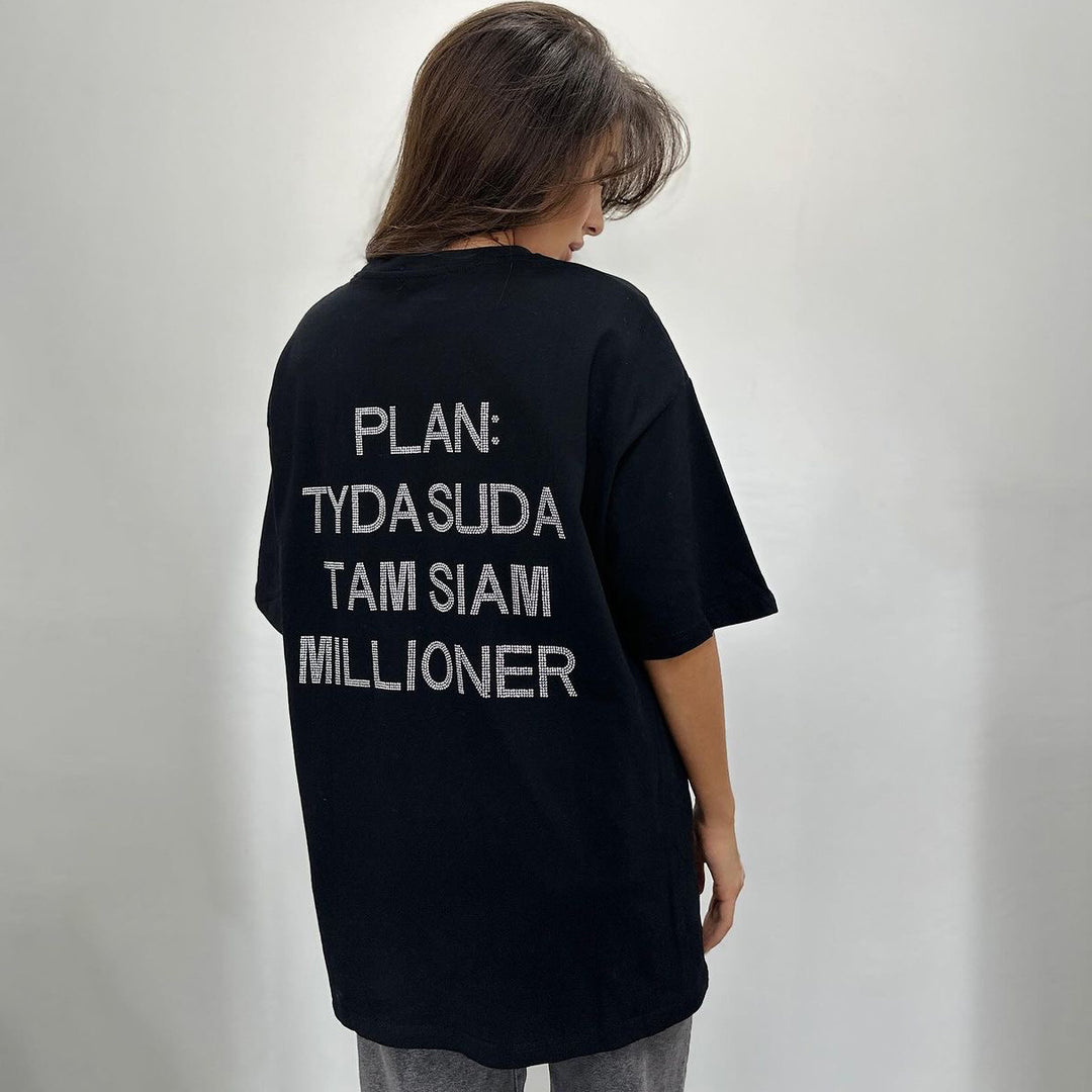 Damen oversized Statement-T-Shirt mit Strassschrift auf dem Rücken Shop Nory
