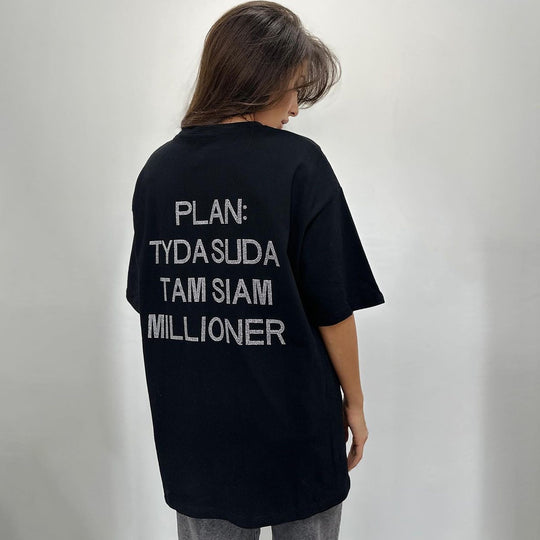 Damen oversized Statement-T-Shirt mit Strassschrift auf dem Rücken Shop Nory