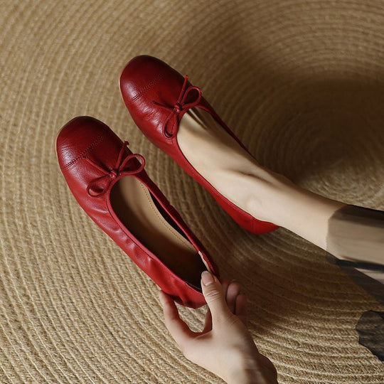 Damen Ballerinas mit elegantem Schleifenakzent aus hochwertigem Leder