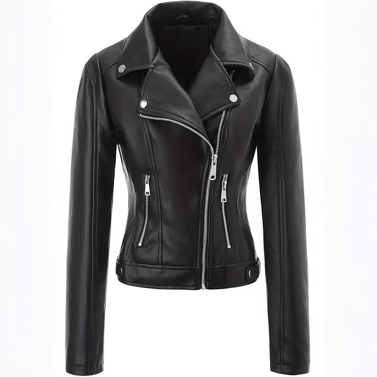 Damen Taillierte Bikerjacke in Lederoptik mit asymmetrischem Reißverschluss und Ziernähten Shop Nory